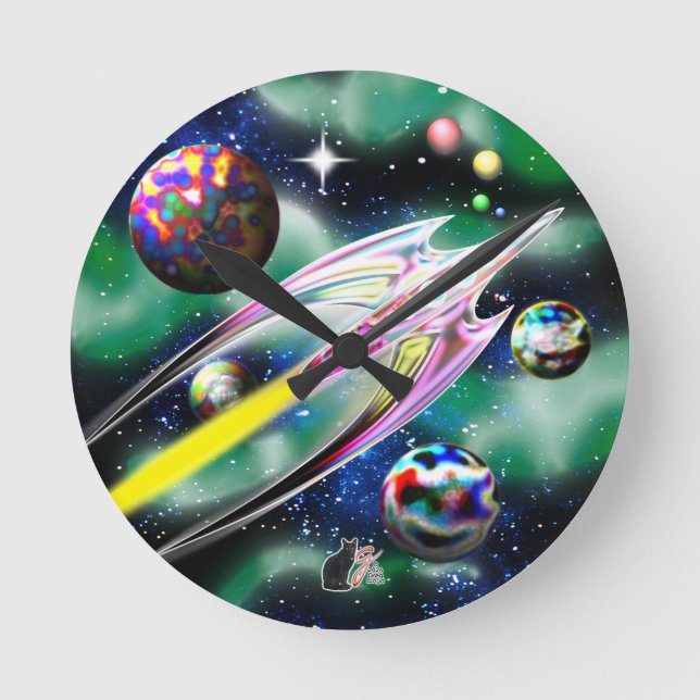 Glass Rocket Round Clock (Front)