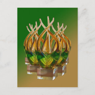 Glass Sculpture in Greens and Browns Postcard