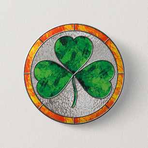 Glass Shamrock 6 Cm Round Badge