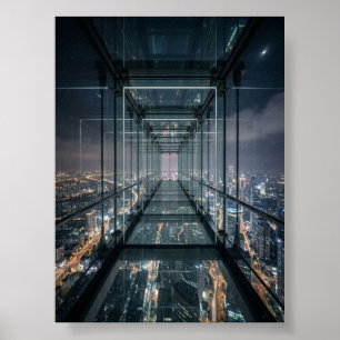 Glass Skywalk Over Neon City Poster