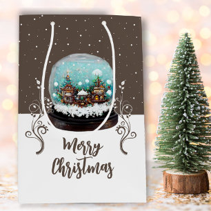Glass Snowball Winter Village Brown Christmas  Medium Gift Bag