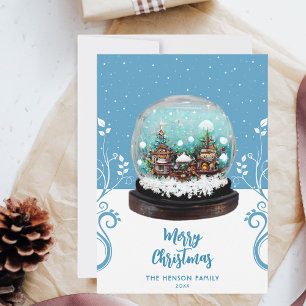 Glass Snowball Winter Village Foliage Christmas   Holiday Card