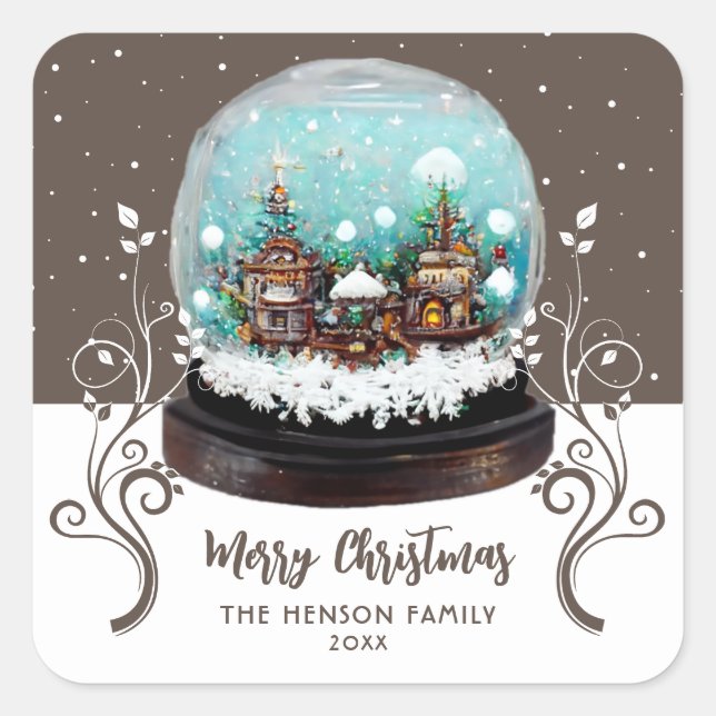 Glass Snowball Winter Village Foliage Christmas  Square Sticker (Front)