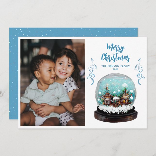 Glass Snowball Winter Village Photo Christmas  Holiday Card (Front/Back)