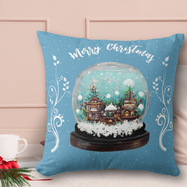 Glass Snowball Winter Village Snowflakes Blue Cushion (Creator Uploaded)