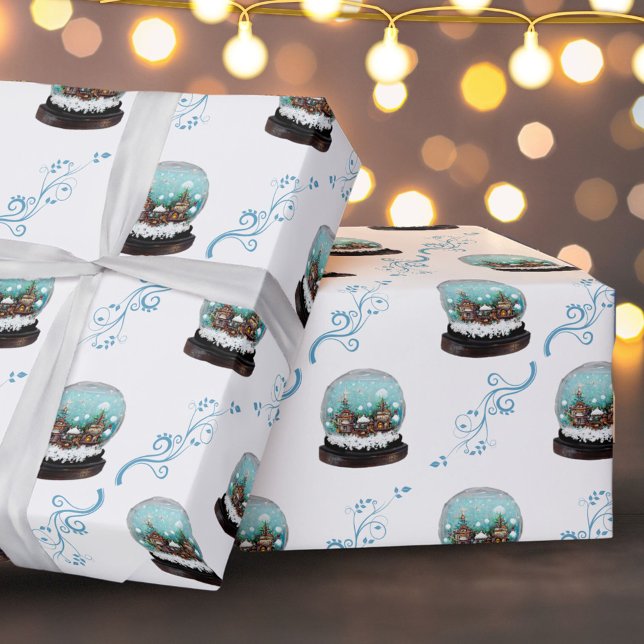 Glass Snowball Winter Village Snowy Christmas  Wrapping Paper (Creator Uploaded)
