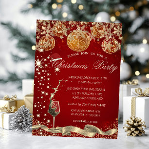 Glass,Snowflakes Balls Red Company Christmas  Invitation