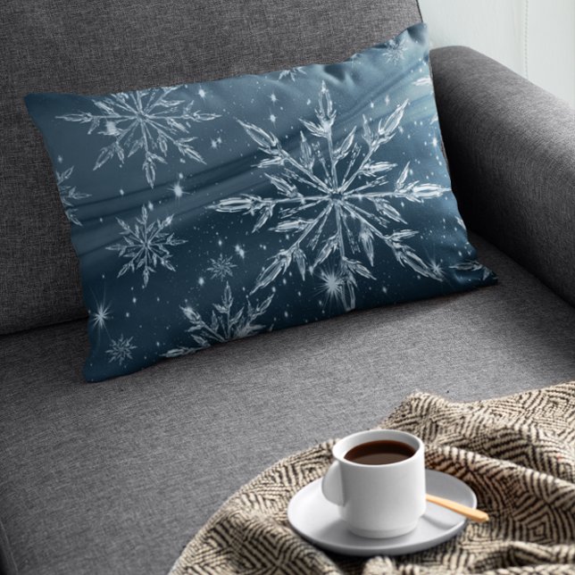 Glass Snowflakes Dark Blue Lumbar Cushion (Creator Uploaded)
