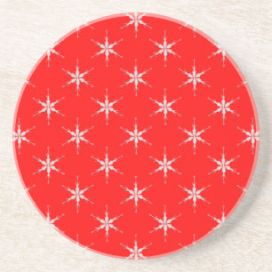 Glass Snowflakes On Red Background Coaster