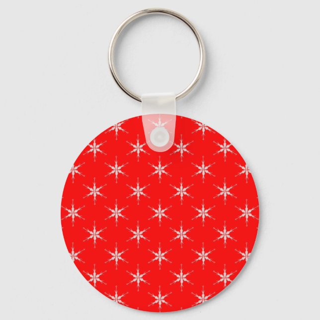 Glass Snowflakes On Red Background Key Ring (Front)
