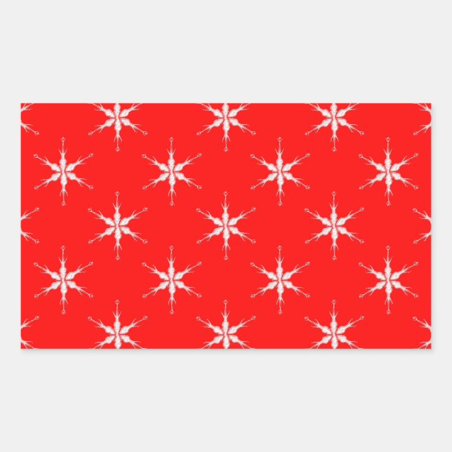 Glass Snowflakes On Red Background Rectangular Sticker (Front)