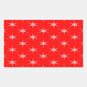Glass Snowflakes On Red Background Rectangular Sticker