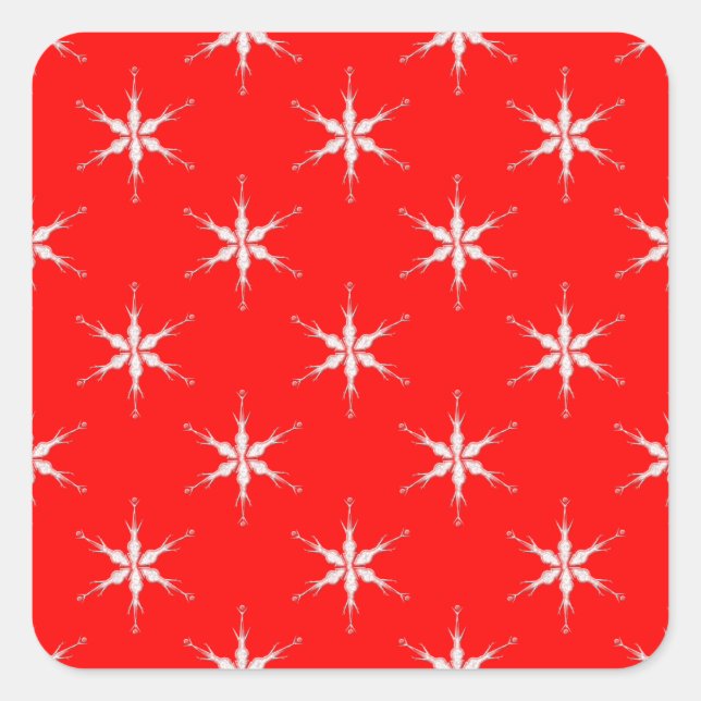 Glass Snowflakes On Red Background Square Sticker (Front)
