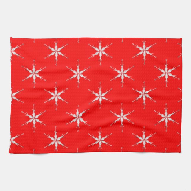 Glass Snowflakes On Red Background Tea Towel (Horizontal)
