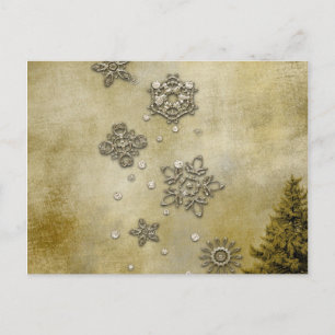 Glass Snowflakes on Tree Background Postcard