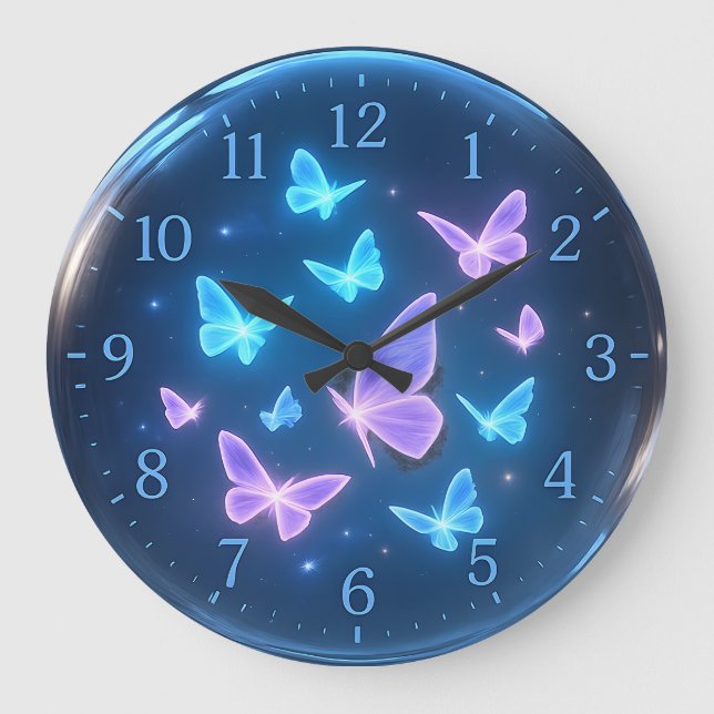 Glass Sphere Clock with Glowing Butterflies (Front)