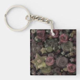 Glass, stars, flowers ceramic tile key ring