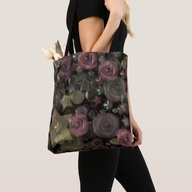 Glass, stars, flowers ceramic tile tote bag (Close Up)