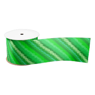 Glass Stripes in Shades of Emerald Green  Satin Ribbon