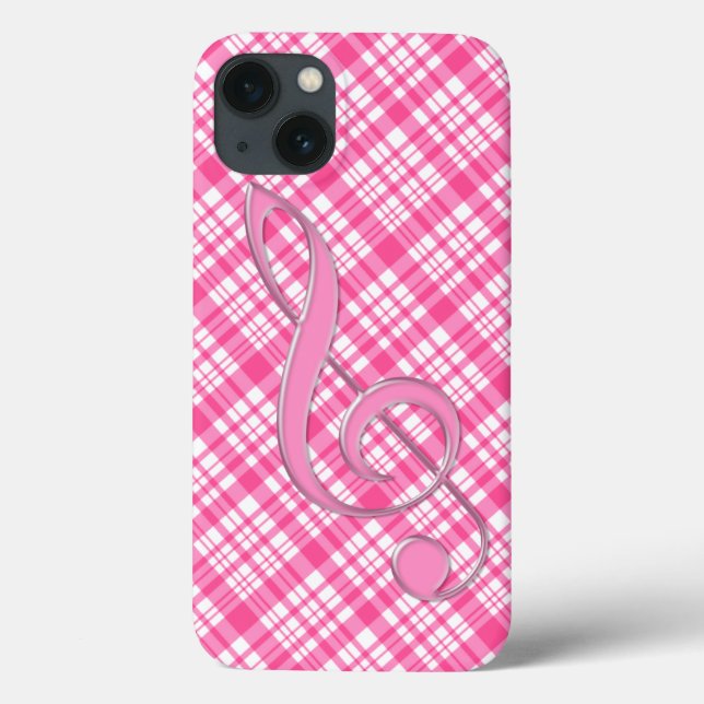 Glass Style Treble Clef Pink Plaid Case-Mate iPhone Case (Back)