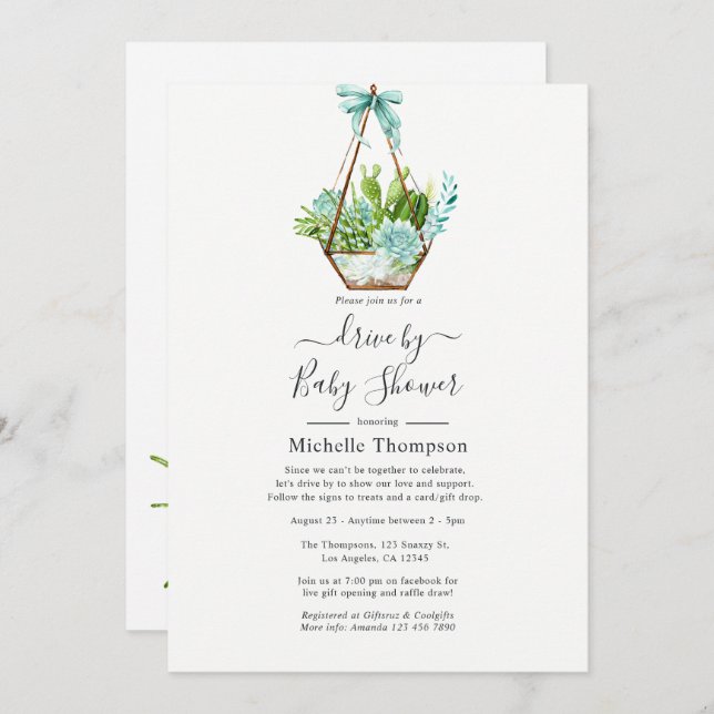 Glass Terrarium Succulents Drive By Shower Invitation (Front/Back)