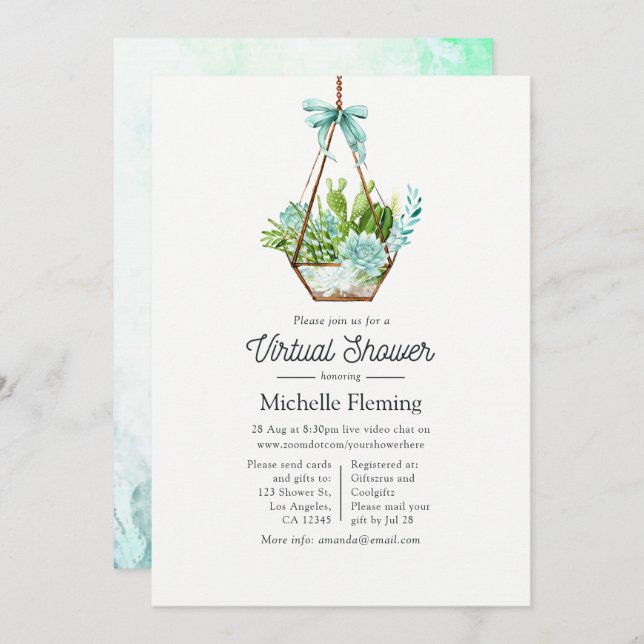 Glass Terrarium Succulents Virtual Baby Shower Invitation (Front/Back)