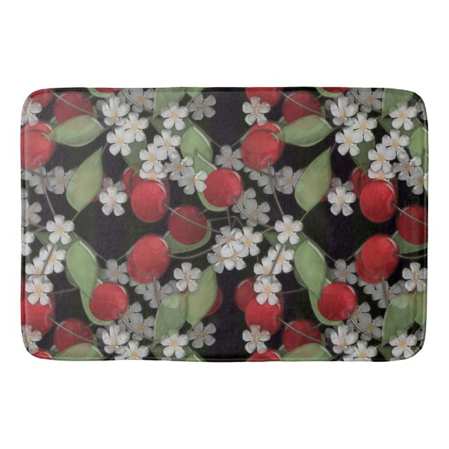 Glass tile 3D liquid cherry and flowers bloom Bath Mat (Front)
