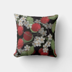 Glass tile 3D liquid cherry and flowers bloom Cushion