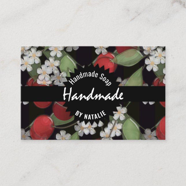 Glass tile 3D liquid cherry and flowers bloom flor Business Card (Front)