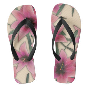 Glass tile 3D liquid lily flowers bloom Thongs