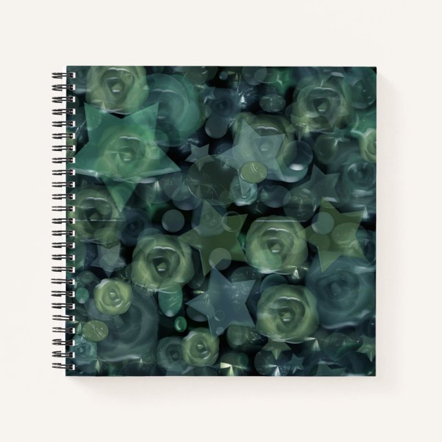 Glass tile 3D liquid roses and stars Notebook (Front)