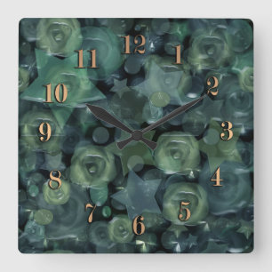 Glass tile 3D liquid roses and stars Square Wall Clock
