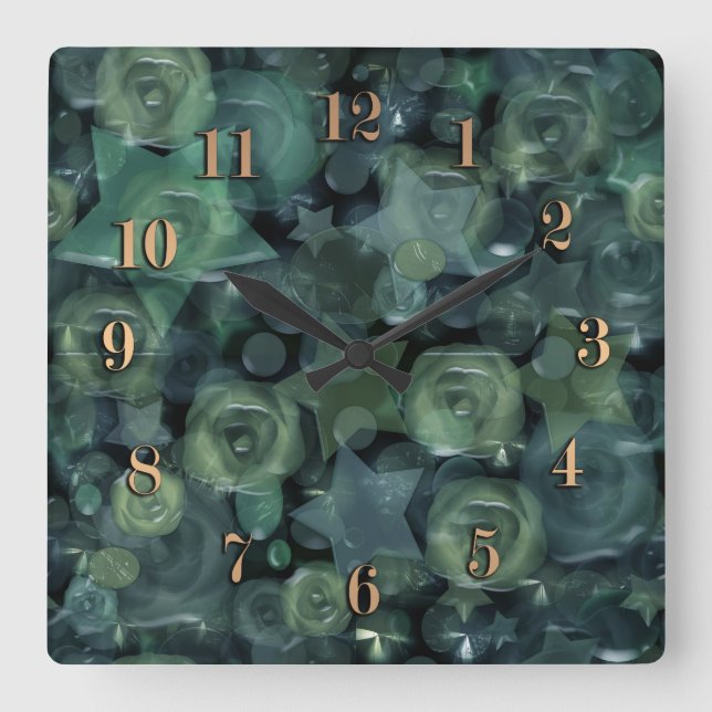 Glass tile 3D liquid roses and stars Square Wall Clock (Front)