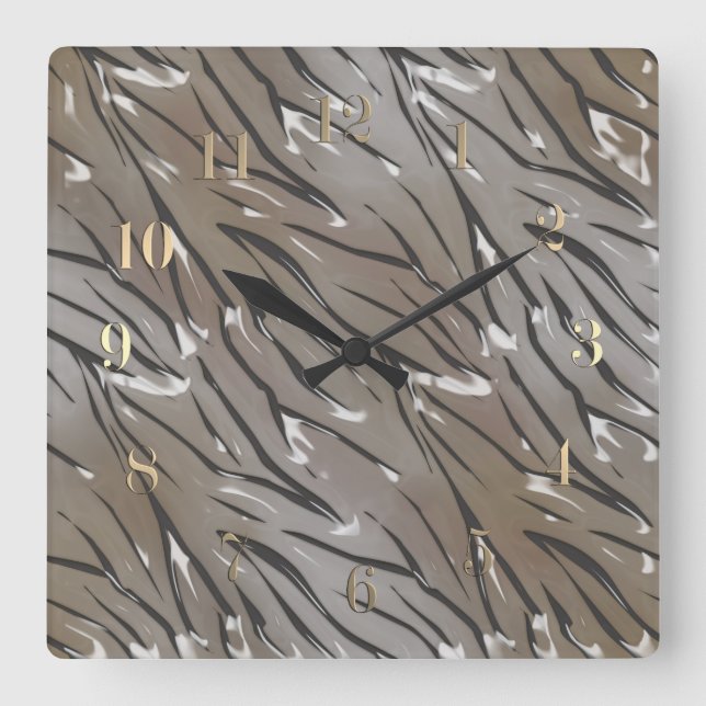 Glass tile 3D liquid tiger zebra skin leather Square Wall Clock (Front)