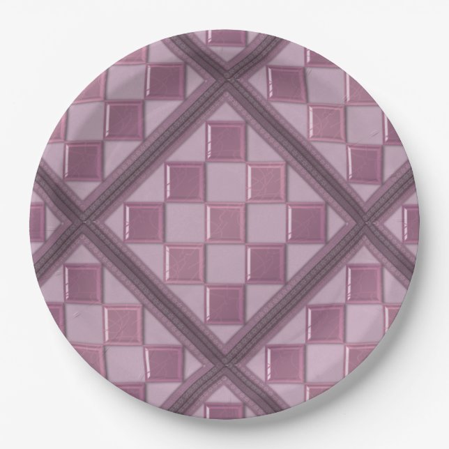 Glass tile 3D purple colour Paper Plate (Front)