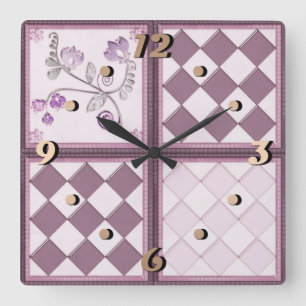 Glass tile 3D purple colour Square Wall Clock