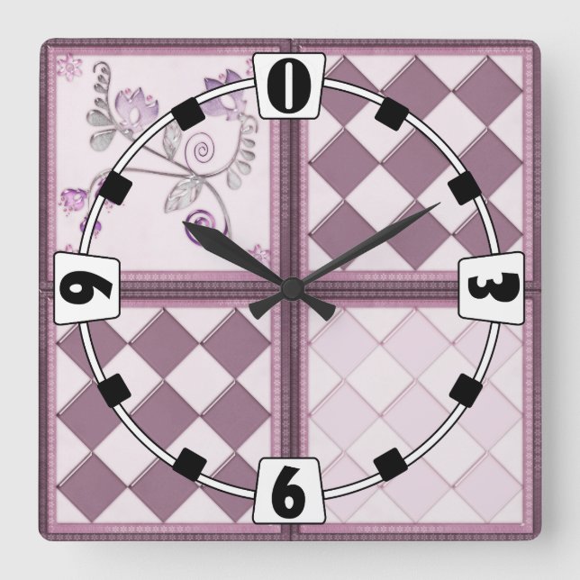 Glass tile 3D purple colour Square Wall Clock (Front)