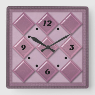 Glass tile 3D purple Square Wall Clock
