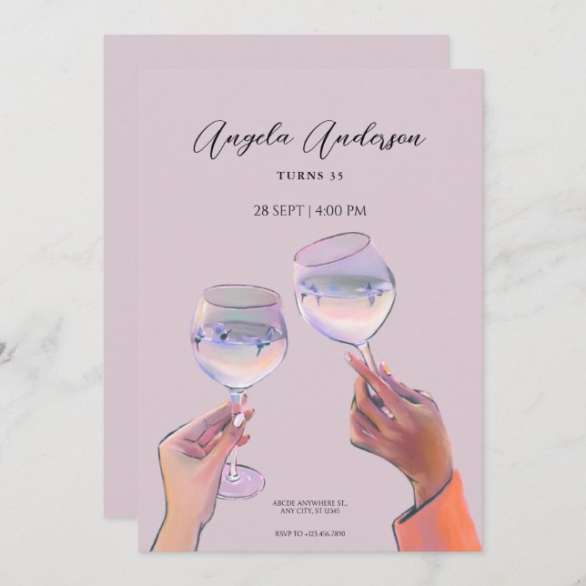 Glass toast cheers birthday invitation (Front/Back)