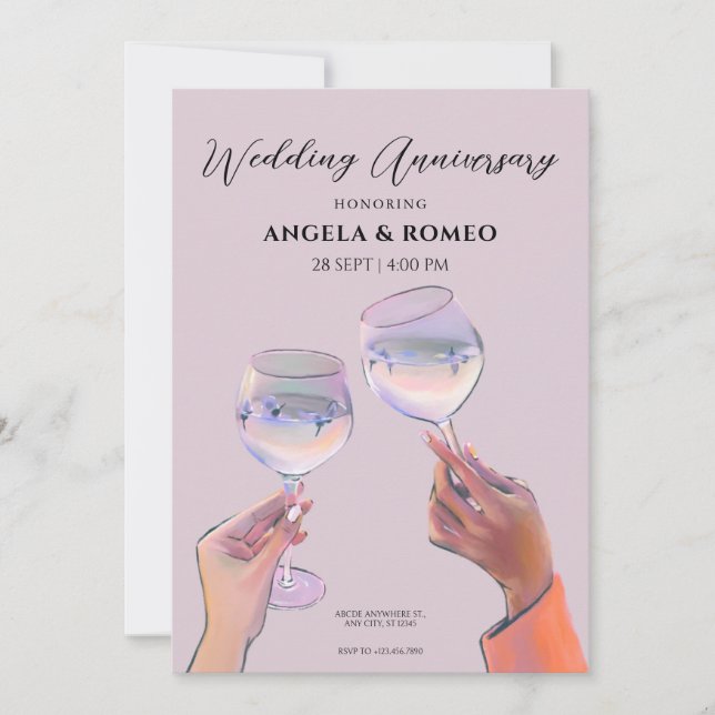 Glass toast cheers Wedding Anniversary Invitation (Front)
