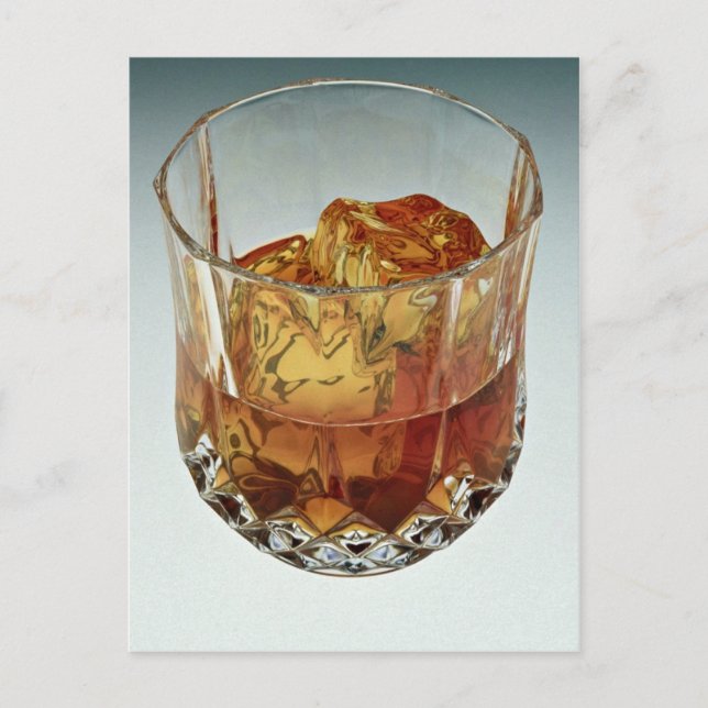 Glass tumbler filled with scotch and ice cubes postcard (Front)