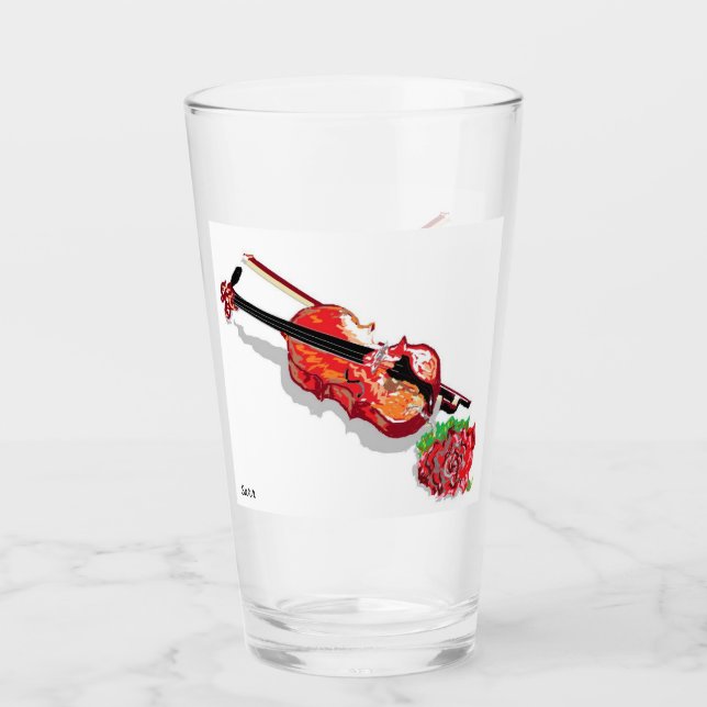 Glass Tumbler Violin with Rose (Front)