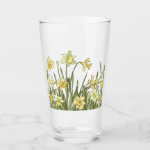 Glass with floral border of yellow daffodils