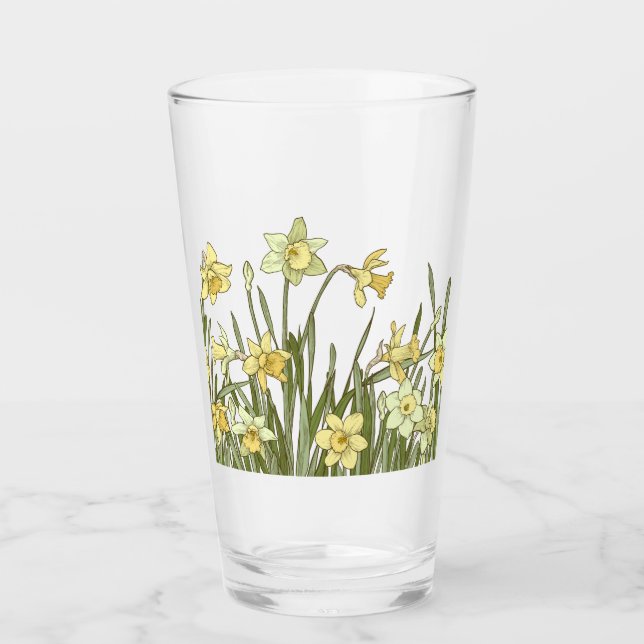 Glass with floral border of yellow daffodils (Front)