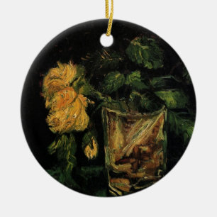 Glass with Roses by Vincent van Gogh Ceramic Ornament