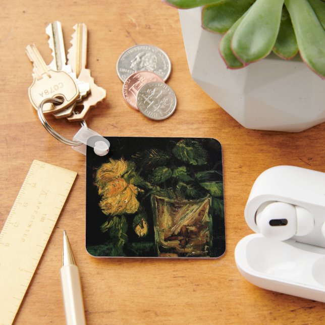 Glass with Roses by Vincent van Gogh Key Ring (Desk)