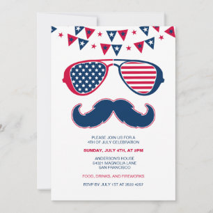 Glasses and Moustache 4th Of July Invitations