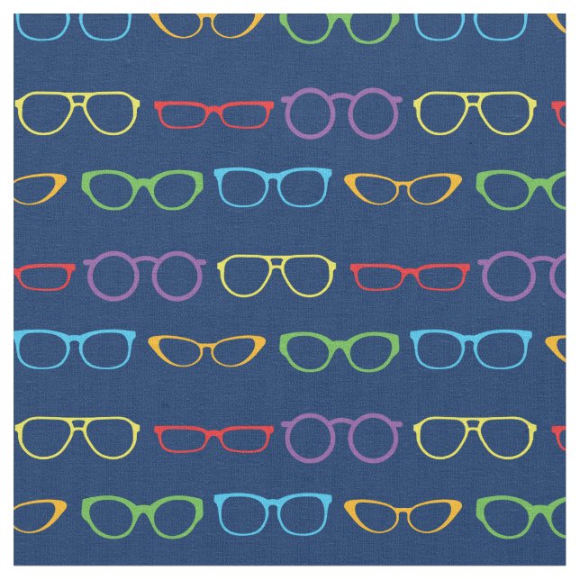 Glasses Cute Optician Rainbow Navy Fabric (Close Up)