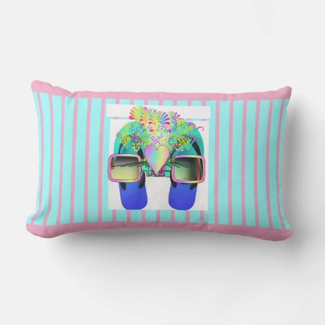 Glasses +  Flips Flops Pink Stripes Lumbar Cushion (Front)
