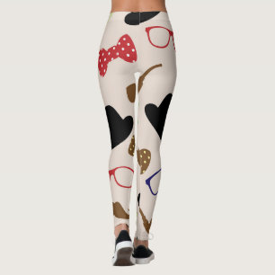 Glasses Hats and Moustache Background Leggings